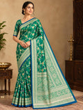 Katan Banarasi Saree – Teal Green with Meenakari Floral Vine Weave