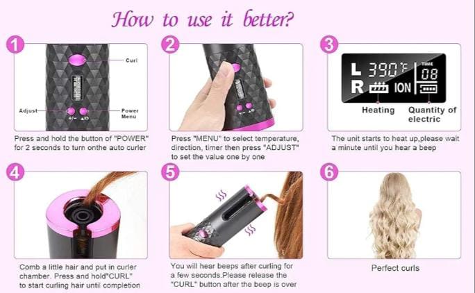 Cordless Automatic Hair Curler - Portable Curling Iron (M3)