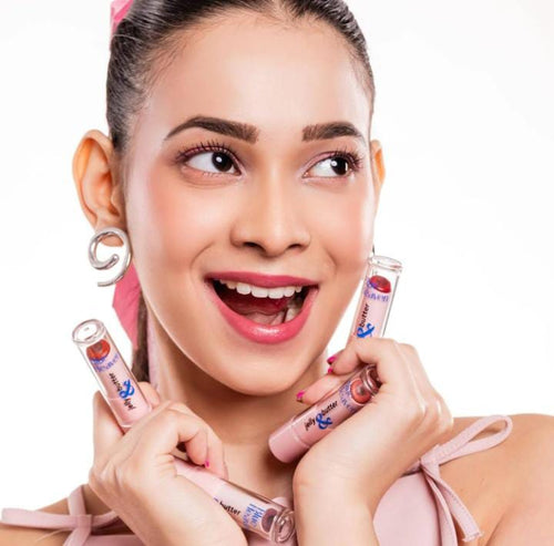 Blue Heaven Jelly & Butter Lip Balm - model holding multiple shades