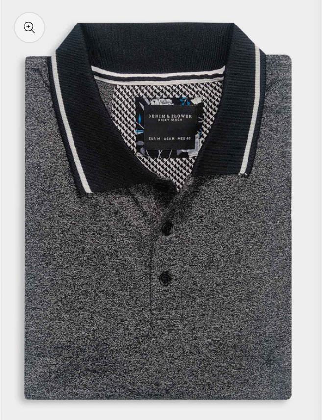 Denim & Flower Jacquard Polo Charcoal Melange flat lay