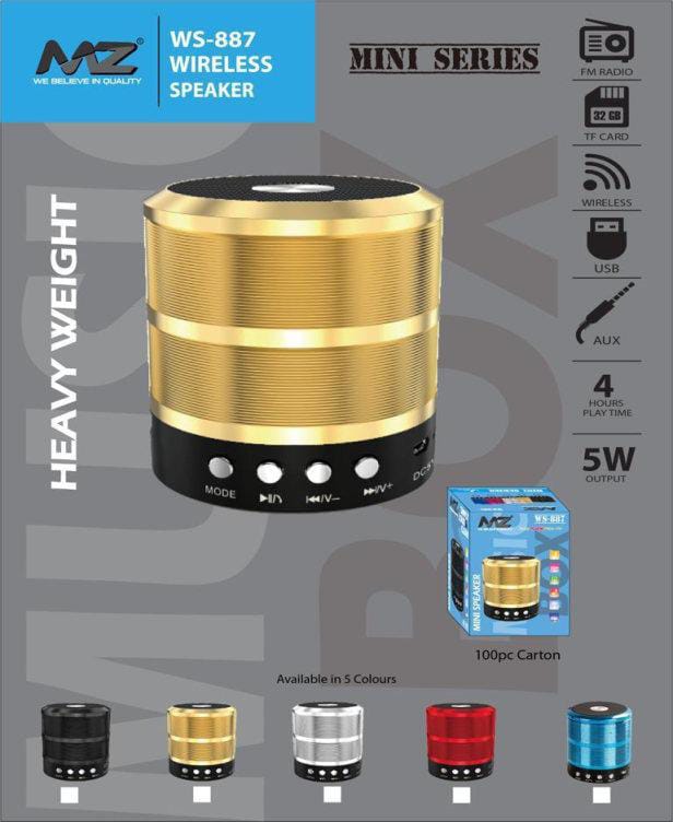 MZ WS-887 product specs poster showing features and connectivity options