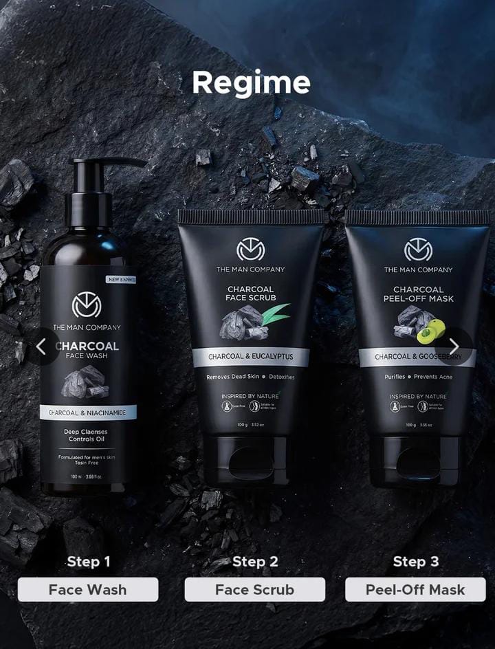 The Man Company Charcoal Express Combo - Face Wash + Face Scrub + Peel-Off Mask