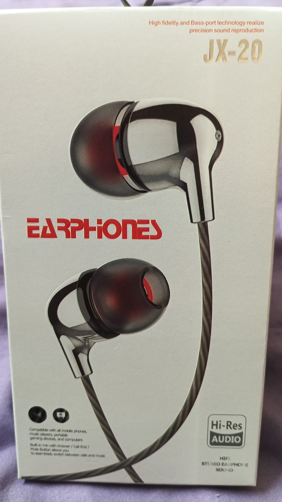 JX-20 Hi-Res Audio earphones front box packaging