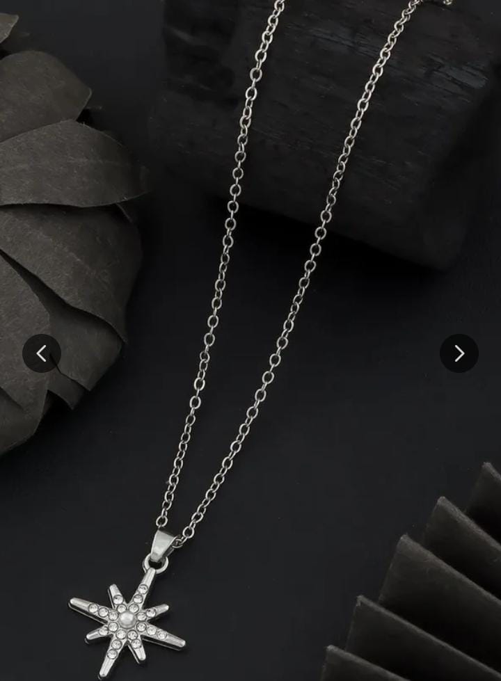 Rhodium plated star pendant necklace with crystal and pearl