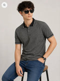 Denim & Flower Jacquard Polo Charcoal Melange on model