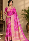 Jaal Organza Saree – Magenta Pink with Gold Zari Jaal & Meenakari Butis