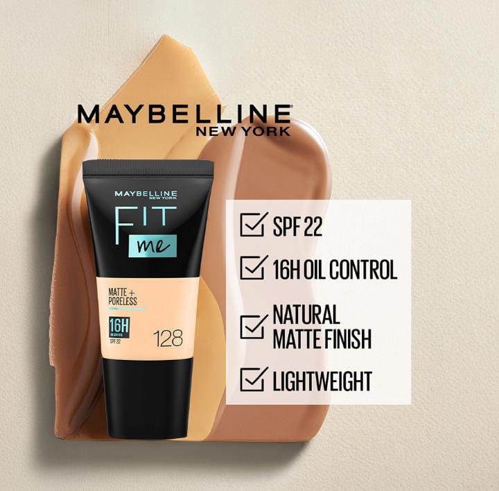 Maybelline Fit Me Matte + Poreless Foundation - SPF 22, 16H oil control, natural matte finish, lightweight