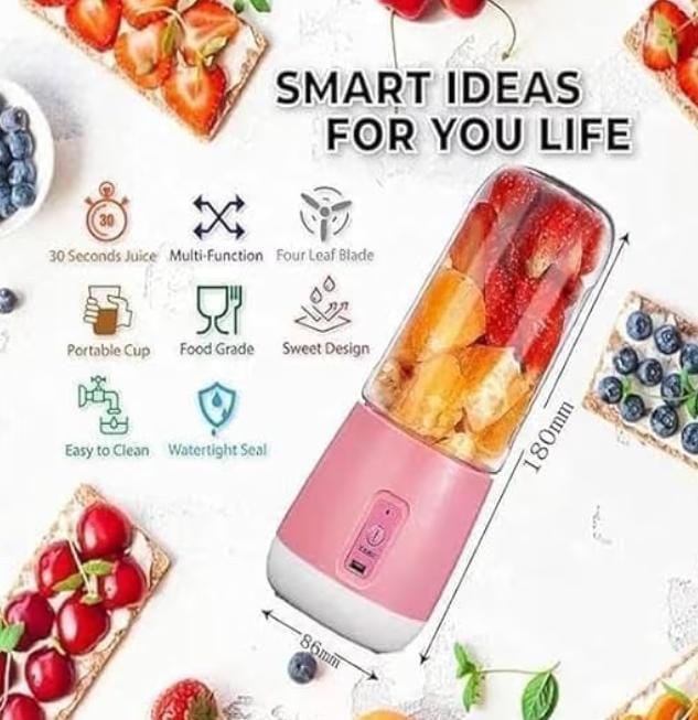 Portable Pink Juicer Blender with travel cup and USB cable