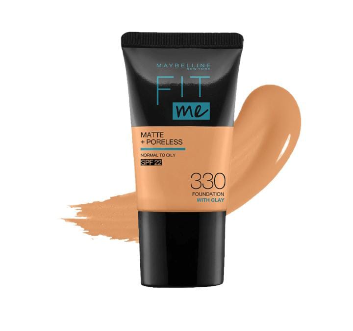 Maybelline Fit Me Matte + Poreless Foundation Toffee 330 - product shot with shade swatch