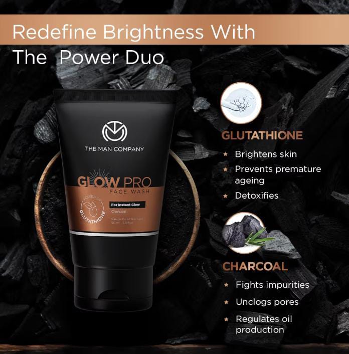 The Man Company Glow Pro Face Wash – Charcoal & Glutathione