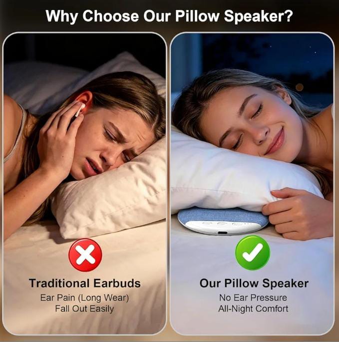 Bluetooth Pillow Speaker – Ultra-Thin White Noise Sleep Aid with Timer