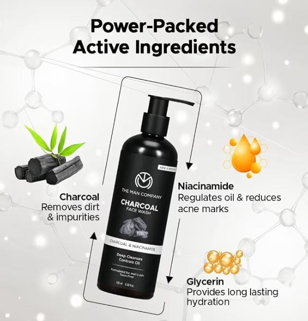 The Man Company Charcoal Face Wash – Charcoal & Niacinamide (Pump Bottle)