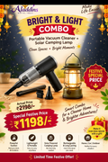 Bright & Light Combo – Portable Vacuum Cleaner + Solar Camping Lamp