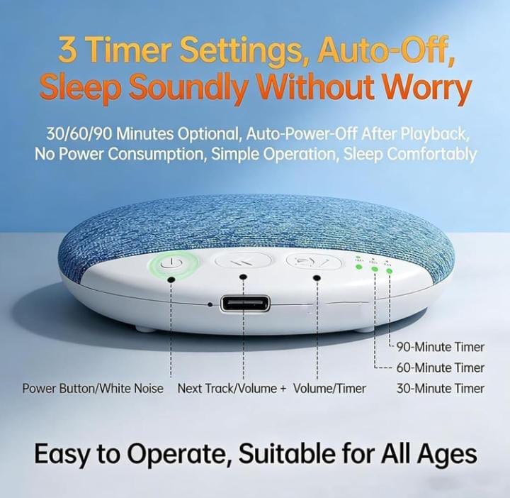 Bluetooth Pillow Speaker – Ultra-Thin White Noise Sleep Aid with Timer