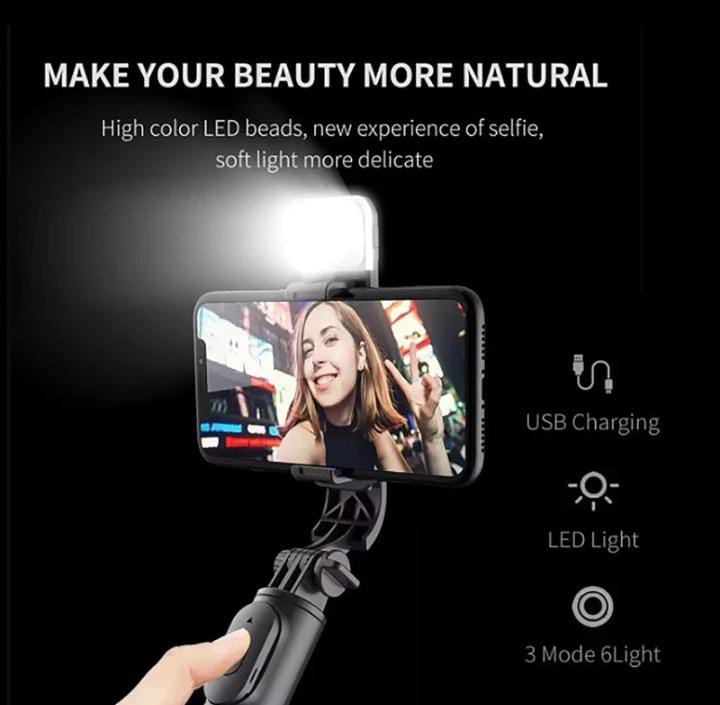 Selfie stick LED light in use
