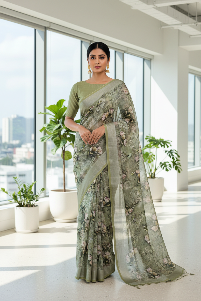 Cotton Linen Digital Print Saree