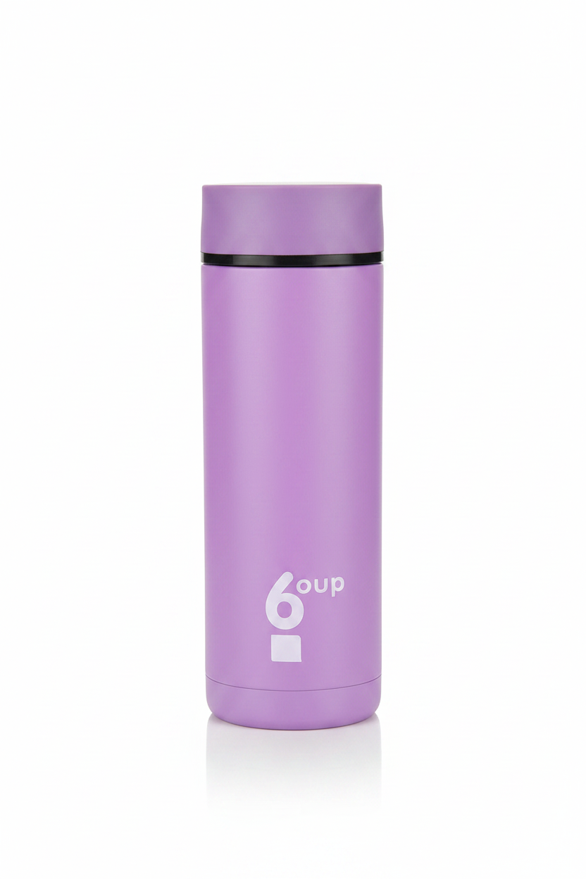 Purple thermos bottle studio shot on white background