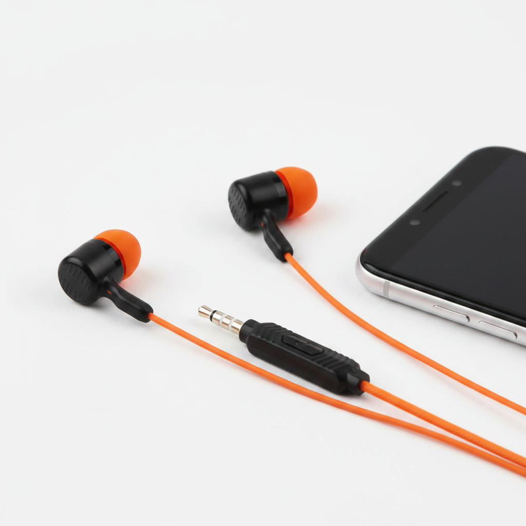MZ M103 black and orange earphones lifestyle shot