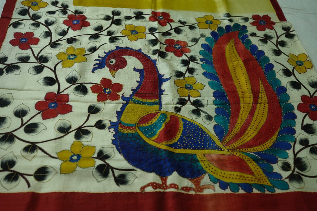 Peacock Kalamkari Detail Close-up