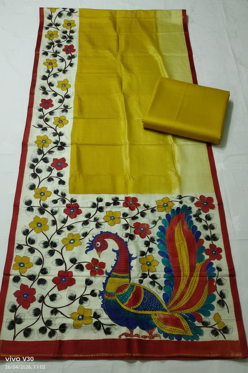 Peacock Kalamkari Saree Clean Product Shot